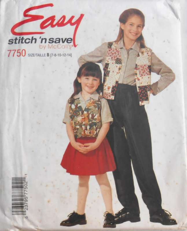 McCALLS 7750 GIRLS LINED WAISTCOAT-SHIRT-PULL ON PANTS+SKIRT SIZE 7-8-10-12-14 COMPLETE-UNCUT-F/FOLD