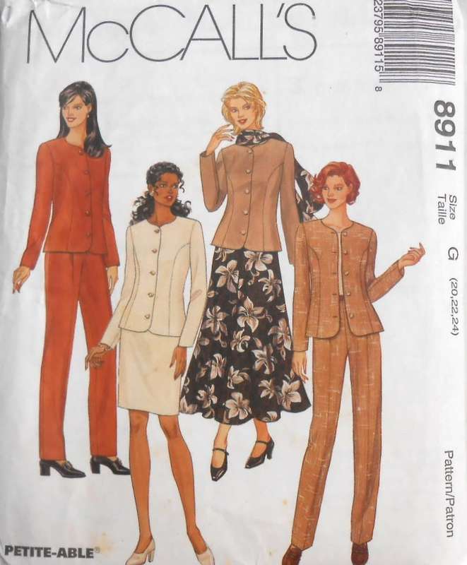 McCALLS 8911 UNLINED JACKET-PANTS-SKIRTS-SCARF SIZE 20-22-24 COMPLETE-MOSTLY UNCUT