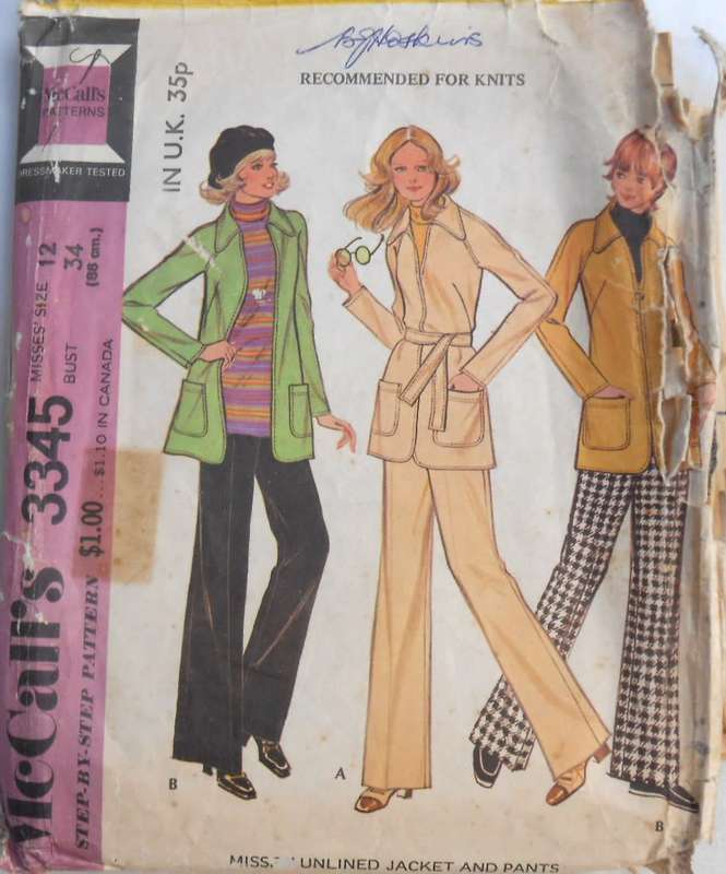 McCALLS 3345 UNLINED JACKET-PANTS SIZE 12 BUST 34 COMPLETE-ZIPLOC