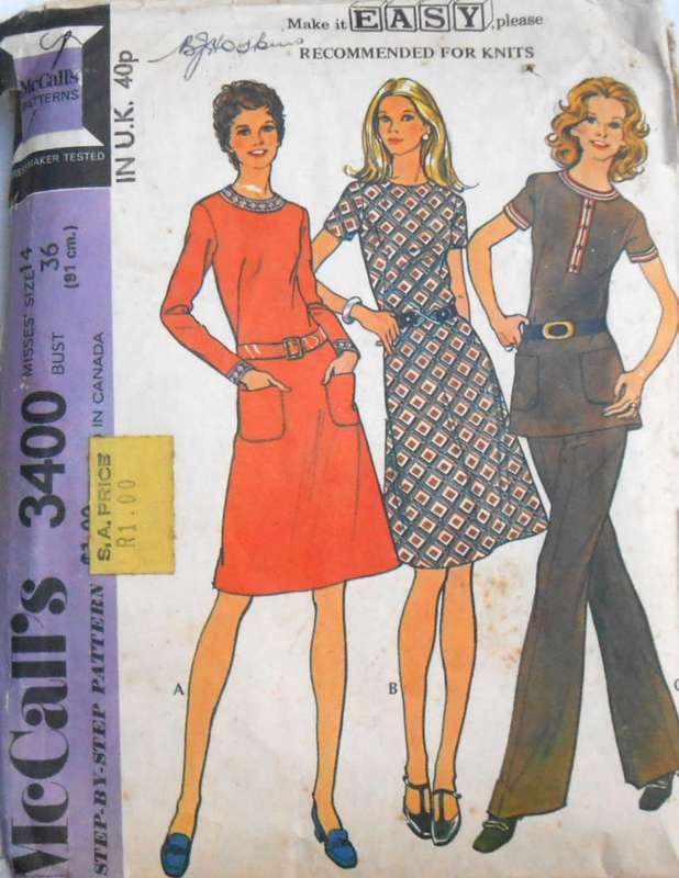 McCALLS 3400 DRESS-TUNIC-PANTS SIZE 14 BUST 36 COMPLETE-ZIPLOC