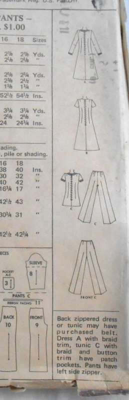 McCALLS 3400 DRESS-TUNIC-PANTS SIZE 14 BUST 36 COMPLETE-ZIPLOC