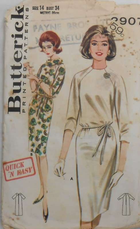 VINTAGE BUTTERICK 2907 SHIFT DRESS SIZE 14 BUST 34 -COMPLETE