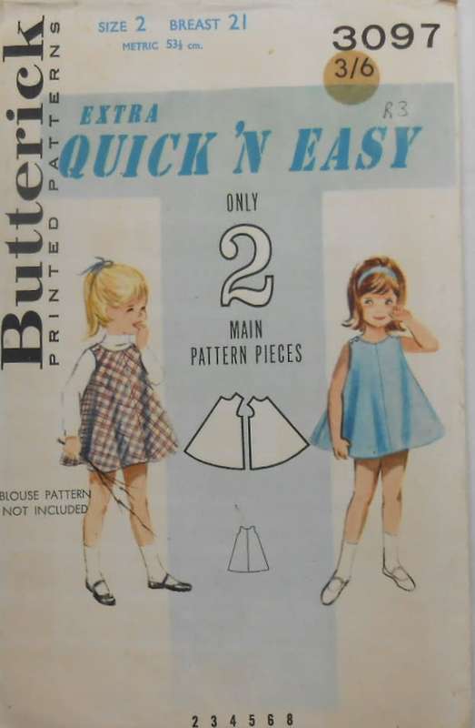 BUTTERICK 3097 GIRLS DRESS-SIZE 2 YEARS BREAST 21 COMPLETE