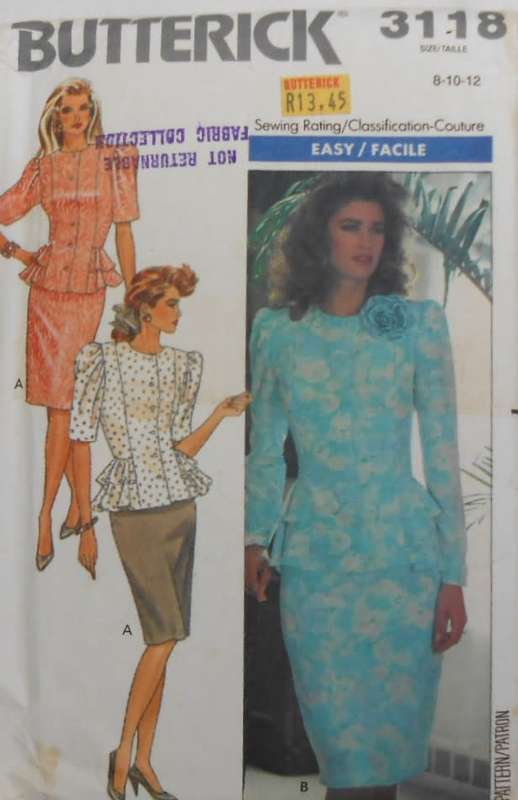BUTTERICK 3118 TOP & SKIRT-SIZE 8-10-12 COMPLETE-UNCUT-F/FOLDED