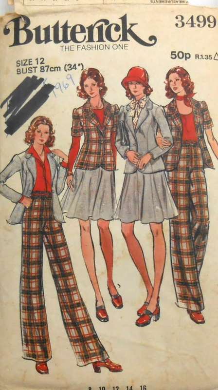 BUTTERICK 3499 JACKET & PANTS SIZE-12 BUST 87 CM - NO SKIRT PATTERN SUPPLIED