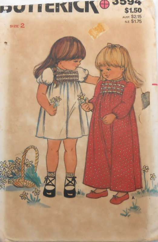 BUTTERICK 3594 TODDLERS DRESS SIZE 2 YEARS COMPLETE-NO SMOKING TRANSFER
