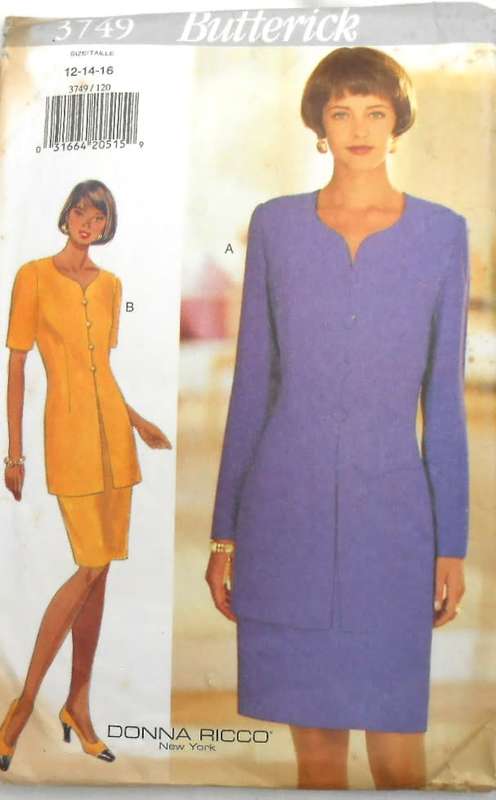 BUTTERICK 3749 LOOSE FITTING DRESS WITH SWEETHEART NECK SIZE 12-14-16 COMPLETE-CUT TO 16