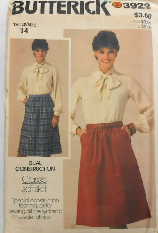 BUTTERICK 3922 A-LINE SKIRT SIZE 14 COMPLETE-UNCUT-F/FOLDED