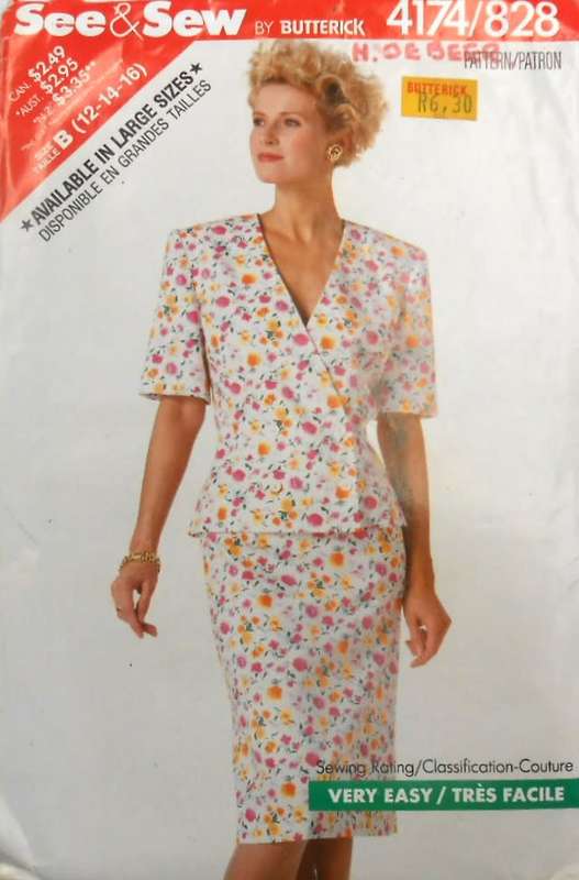 BUTTERICK 4174 DOUBLE BREASTED JACKET & SKIRT SIZE 12-14-16 COMPLETE-CUT TO 16