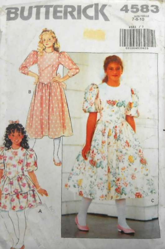 BUTTERICK 4583GIRLS DROPPED WAIST DRESS SIZE 7-8-10 YEARS COMPLETE-CUT TO 10 YEARS