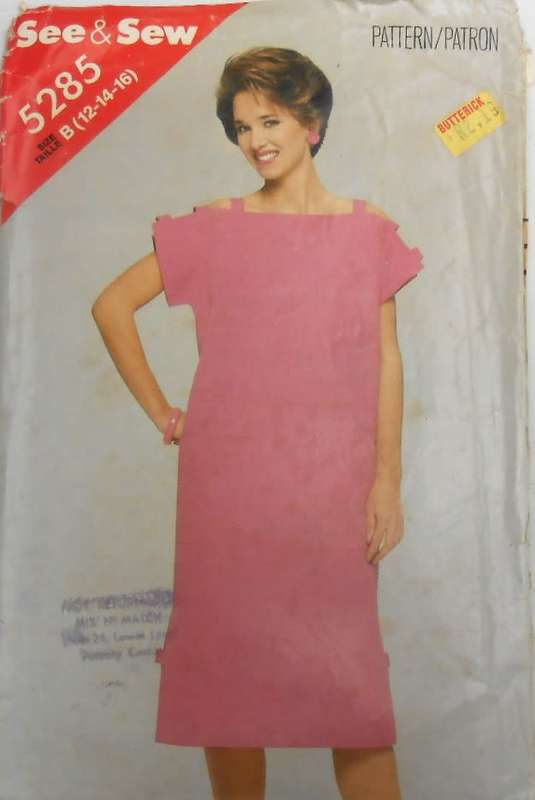 BUTTERICK 5285 LOOSE FITTING PULLOVER DRESS SIZE 12-14-16 COMPLETE-CUT TO 16