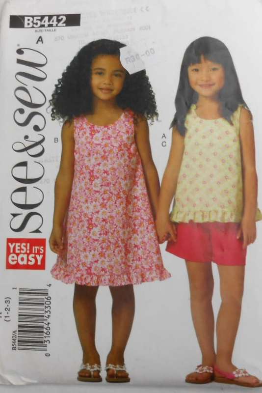 BUTTERICK B5442 TODDLERS TOP-DRESS-SHORTS SIZE 1-2-3 YEARS COMPLETE-CUT TO 3 YEARS-ZIPLOC