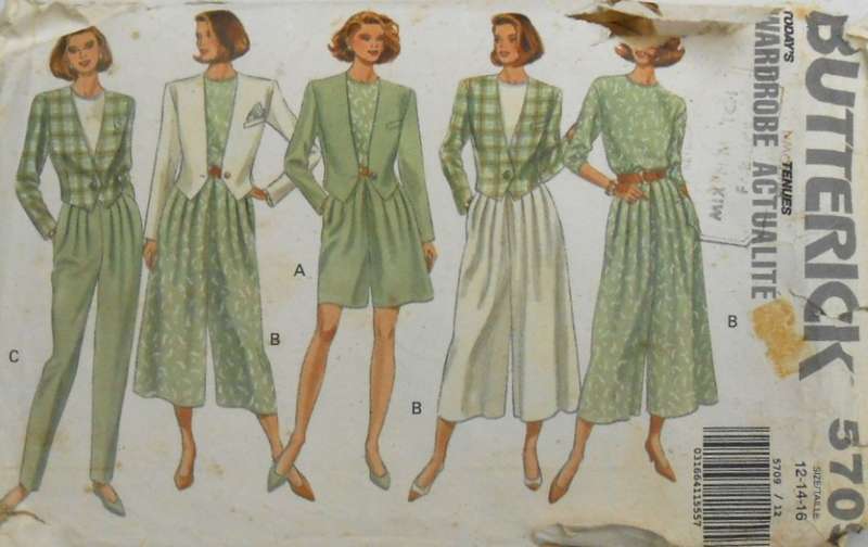 BUTTERICK 5709 JACKET-TOP-SPLITSKIRT-PANTS SIZE 12-14-16 COMPLETE-CUT TO 16-ZIPLOC