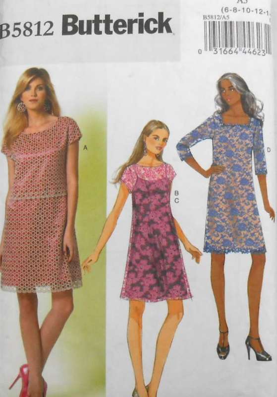 BUTTERICK B5812 DRESS & SLIP SIZE 6-8-10-12 COMPLETE-CUT TO 12