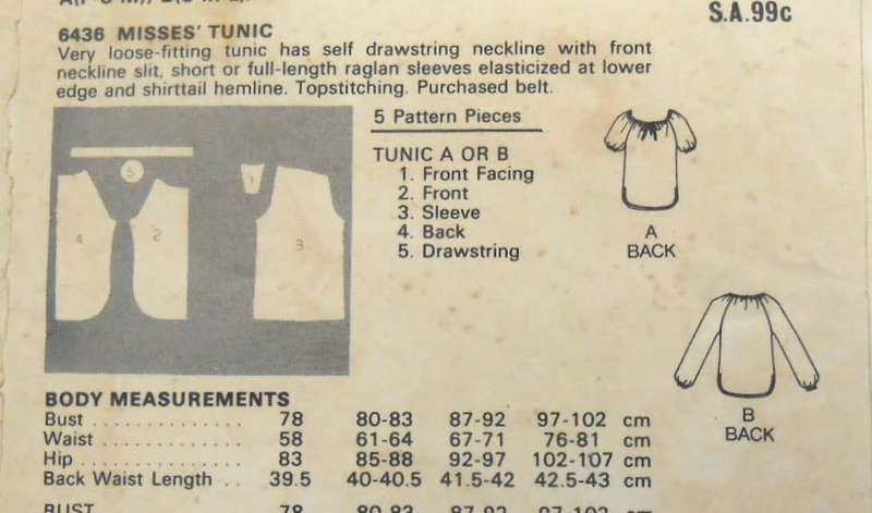 BUTTERICK 6436 TUNIC SIZE P-S-M (6-14)  COMPLETE-CUT TO SMALL 8-10