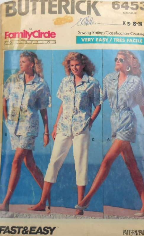 BUTTERICK 6453 SHIRT-SHORTS-PANTS SIZE P-S-M (6-14)  COMPLETE-CUT TO MEDIUM 12-14