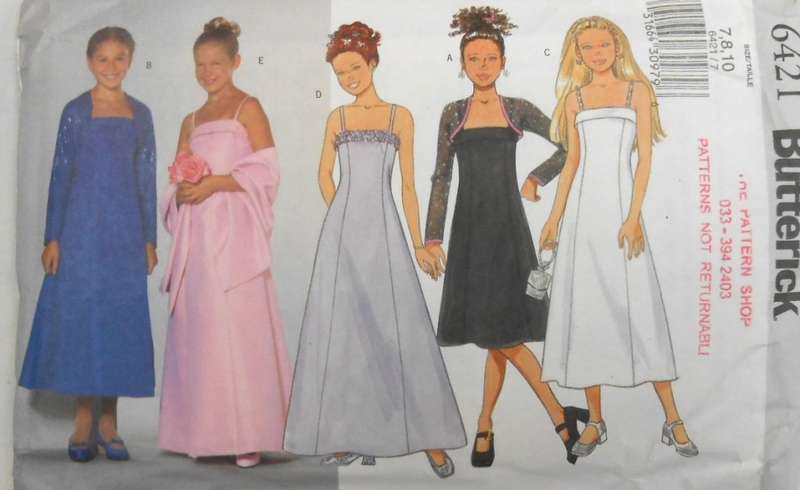 BUTTERICK 6421 GIRLS SHRUG & DRESS SIZE 7-8-10  YEARS COMPLETE-CUT TO 10 YEARS