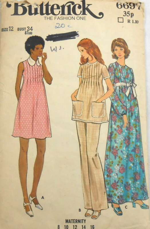 BUTTERICK 6697 MATERNITY DRESS-TUNIC-PANTS SIZE 12 BUST 34 COMPLETE-PART CUT