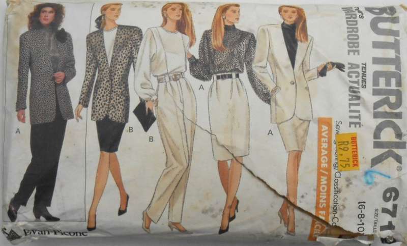BUTTERICK 6712 JACKET-BLOUSE-SKIRT-PANTS SIZE 6-8-10-COMPLETE-PART CUT TO 10-ZIPLOC