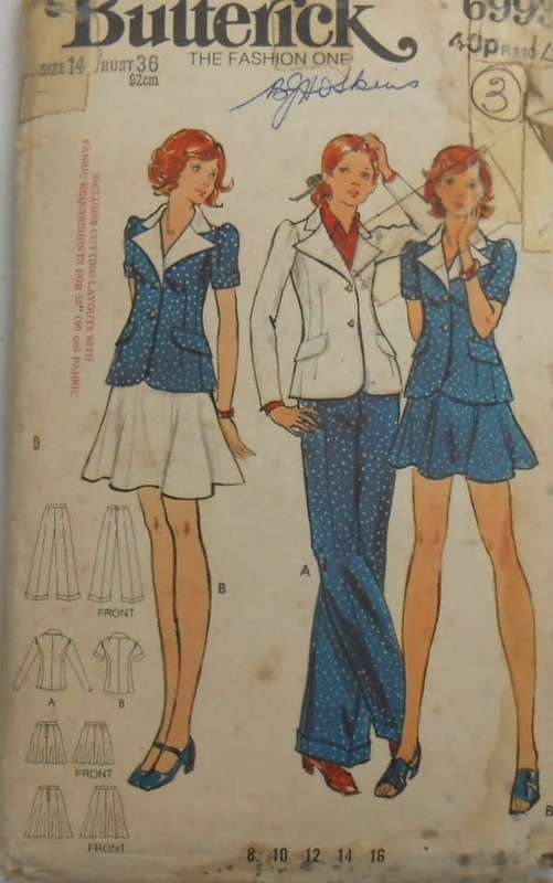 BUTTERICK 6993 TOP-SKIRT-PANTS SIZE 14 BUST 36 COMPLETE-ZIPLOC
