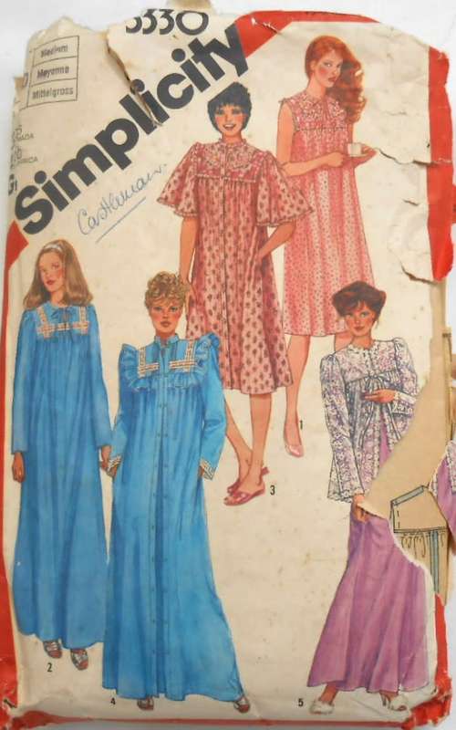 SIMPLICITY 5330 PULLOVER NIGHTGOWN-ROBE-BED JACKET SIZE MEDIUM 14-16 COMPLETE-ZIPLOC