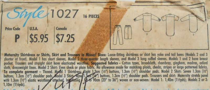 STYLE 1027 SHIRTDRESS-SHIRTS-SKIRT & PANTS SIZE XS  6 COMPLETE-UNCUT-F/FOLDED