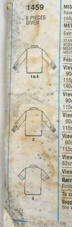 STYLE 1459 SET OF SHIRTS SIZE 14 BUST 92 CM - THE CUFF PATTERN-H  IS NOT SUPPLIED-ZIPLOC