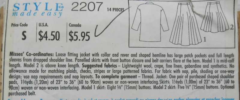 STYLE 2207 LOOSE FITTING JACKET+-SKIRTS SIZE 8-18-COMPLETE-CUT TO 18-ZIPLOC