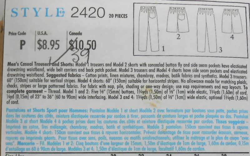 STYLE 2420 MENS CASUAL PANTS-SHORTS SIZE 30-39 COMPLETE-CUT TO 39-ZIPLOC