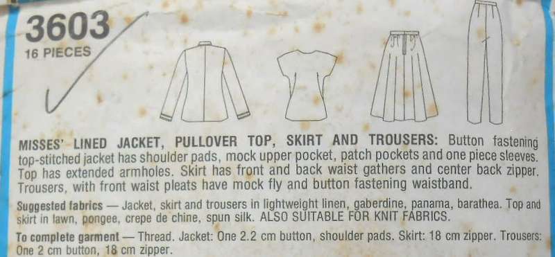 STYLE 3603 LINED JACKET-PULLOVER TOP-SKIRT-PANTS SIZE 16 COMPLETE