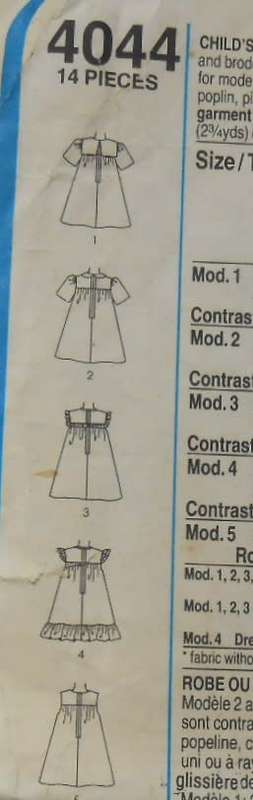 STYLE 4044 TODDLERS DRESS OR PINAFORE SIZE 2-3-4 YEARS COMPLETE-ZIPLOC