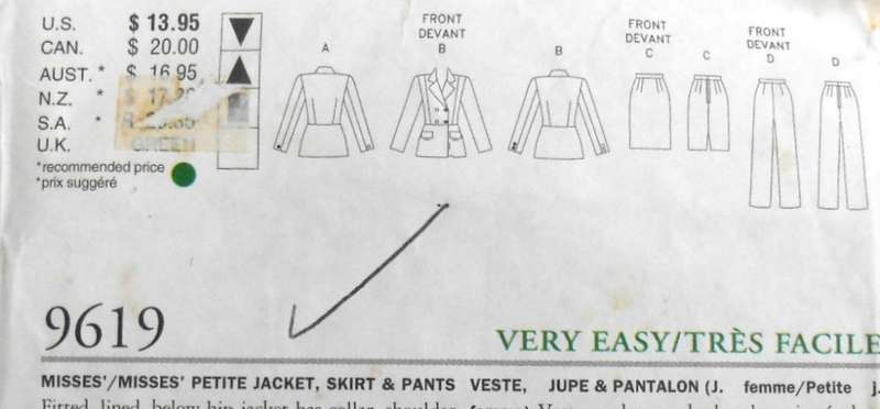 VOGUE 9619 JACKET-SKIRT-PANTS  SIZE 6-8-10 COMPLETE-CUT TO SIZE 8