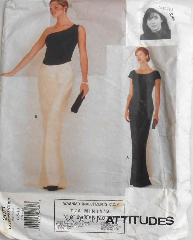 VOGUE ATTITUDES 2072 FLOOR LENGTH DRESS  SIZE 6-8-10 COMPLETE-CUT TO SIZE 10