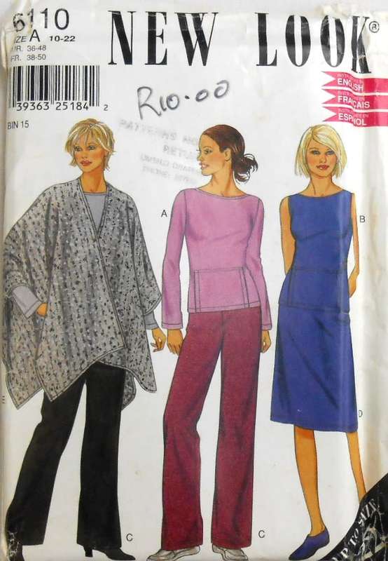 NEW LOOK PATTERNS 6110 TOPS-PANTS-SKIRT-CAPE SIZE 10-22- COMPLETE-UNCUT-F/FOLDED