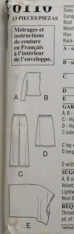 NEW LOOK PATTERNS 6110 TOPS-PANTS-SKIRT-CAPE SIZE 10-22- COMPLETE-UNCUT-F/FOLDED