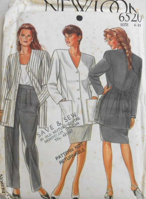 NEW LOOK PATTERNS 6520 JACKET WITH TIEBACK-PANTS-SKIRT SIZE 6-18 COMPLETE-UNCUT-F/F-PATTERN ONLY