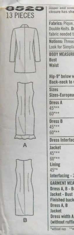 SIMPLICITY 8525 SEMI FITTED LINED SHEATH DRESS-LINED JACKET SIZE 10-12-14 COMPLETE-UNCUT-F/FOLDED