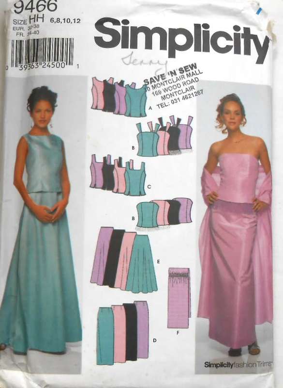 SIMPLICITY 9466 STUNNING TOPS-SKIRTS-WRAP SIZE 6-8-10-12 COMPLETE-CUT TO 12