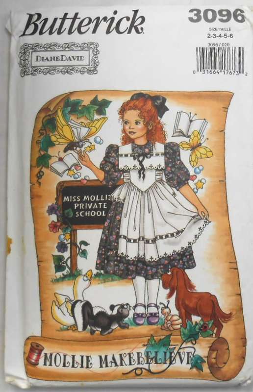 BUTTERICK 3096 GIRLS DRESS & PINAFORE SIZE 2-3-4-5-6 YEARS COMPLETE-UNCUT-F/FOLDED