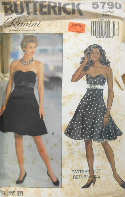BUTTERICK 5790 STRAPLESS DRESS-FITTED BODICE-PETTICOAT SIZE 6-8-10 COMPLETE-CUT TO 10-ZIPLOC