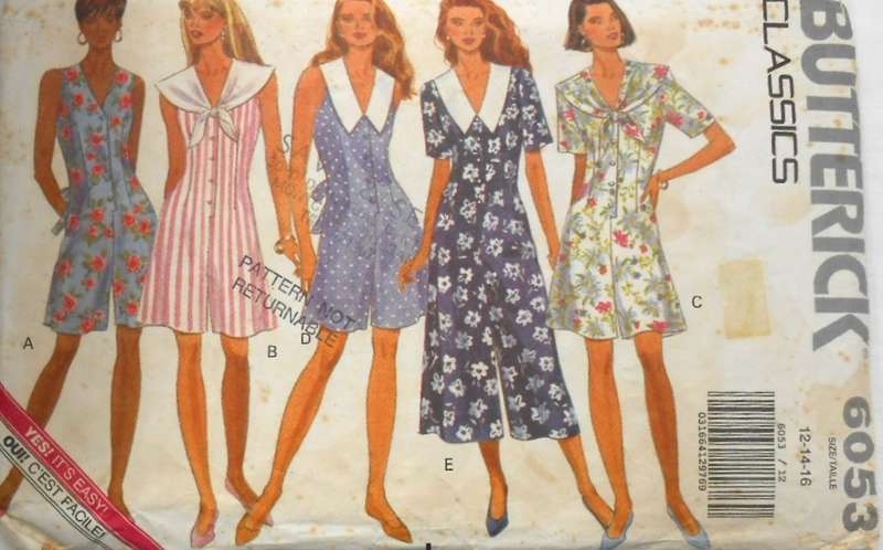 BUTTERICK 6053 SET OF JUMPSUITS SIZE 12-14-16 COMPLETE-CUT TO 14-ZIPLOC