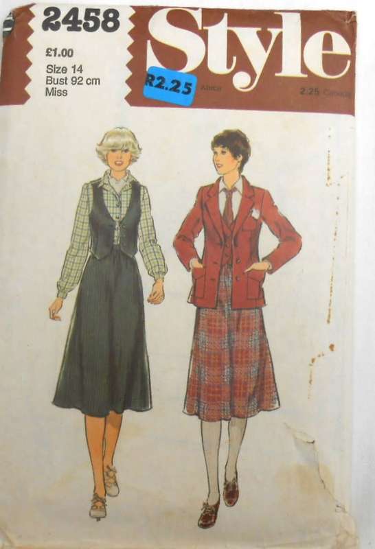 STYLE 2458 UNLINED BLAZER-WAISTCOAT-SKIRT SIZE 14 BUST 92 CM-COMPLETE