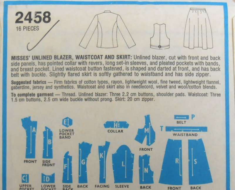 STYLE 2458 UNLINED BLAZER-WAISTCOAT-SKIRT SIZE 14 BUST 92 CM-COMPLETE