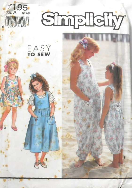 SIMPLICITY 7195 GIRLS JUMPSUIT-SUNDRESS-PINAFORE SIZE 2-6X YEARS-COMPLETE-CUT TO 4 YEARS