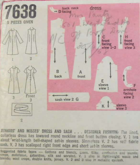 VINTAGE SIMPLICITY 7638 DRESS & SASH SIZE 16 SIZE 38 COMPLETE