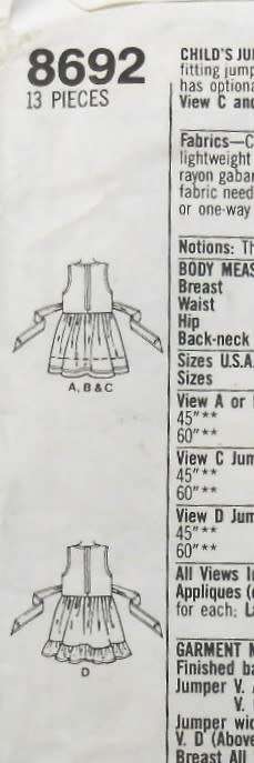 SIMPLICITY 8692 GIRLS PINAFORE WITH APPLIQUE SIZE 5-6X YEARS COMPLETE-CUT TO 6X YEARS