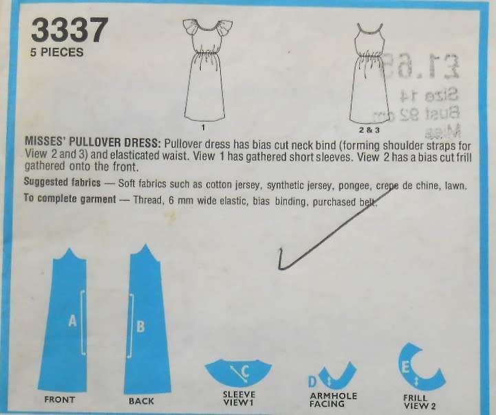 STYLE 3337 PULLOVER DRESS WITH SHOULDER STRAPS SIZE 14 BUST 92 CM COMPLETE