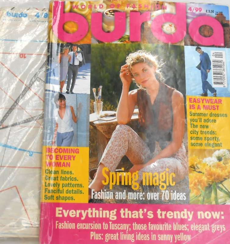 BURDA MAGAZINE-A WORLD OF FASHION-APRIL 1999-104PAGES WITH PATTERN PULLOUT