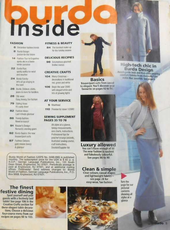 BURDA MAGAZINE-A WORLD OF FASHION-FEBRUARY 2000-112 PAGES WITH PATTERN PULLOUT