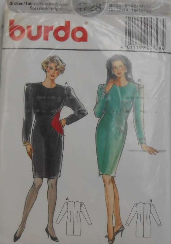 BURDA 4828 LONG SLEEVE DRESS SIZES 10-20 COMPLETE